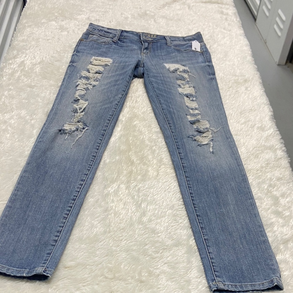 Decree Light Blue Distressed Straight Leg Jeans